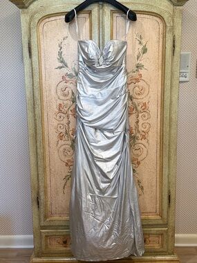 Silver Metallic Strapless Evening Gown